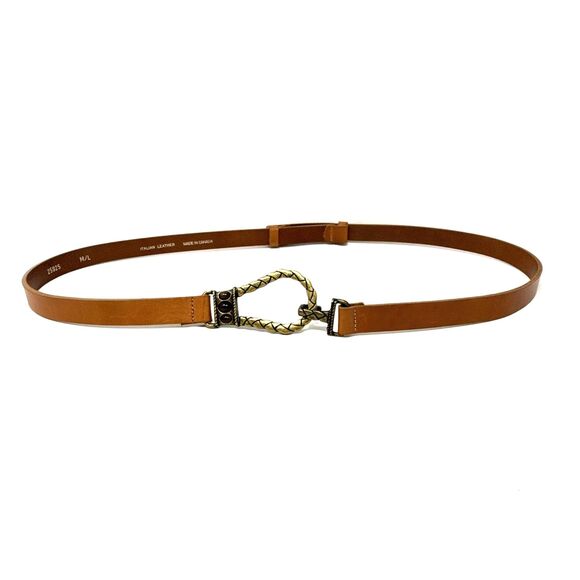 CHICO'S Brass Hook Loop Buckle Belt Womens M/L Gemstone Brown Leather Adjustable - Picture 6 of 11